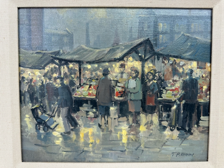 Tom Brown (1933-2017, British) Original Oil Painting On Canvas Of Marketplace 12 X 10 Framed 19 X 17 [CA] [Photo 4]