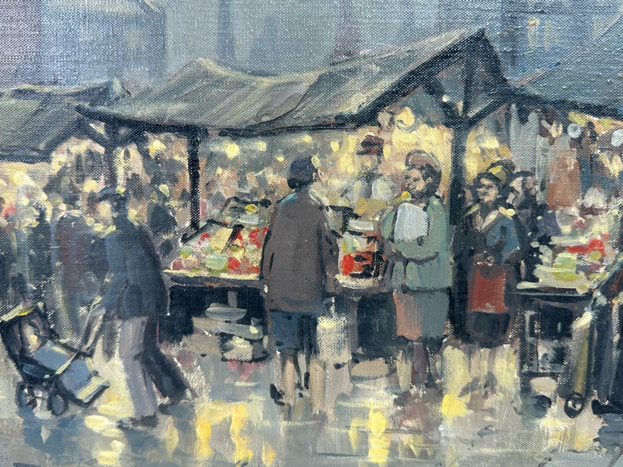 Tom Brown (1933-2017, British) Original Oil Painting On Canvas Of Marketplace 12 X 10 Framed 19 X 17 [CA] [Photo 5]