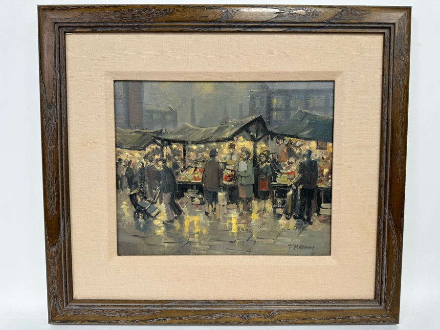 Tom Brown (1933-2017, British) Original Oil Painting On Canvas Of Marketplace 12 X 10 Framed 19 X 17 [CA] [Photo 3]