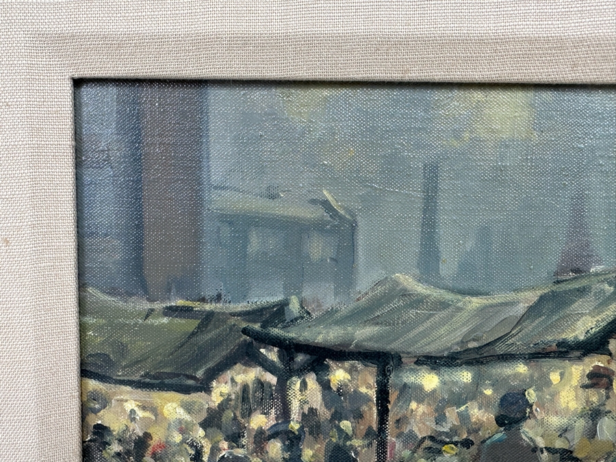 Tom Brown (1933-2017, British) Original Oil Painting On Canvas Of Marketplace 12 X 10 Framed 19 X 17 [CA] [Photo 8]