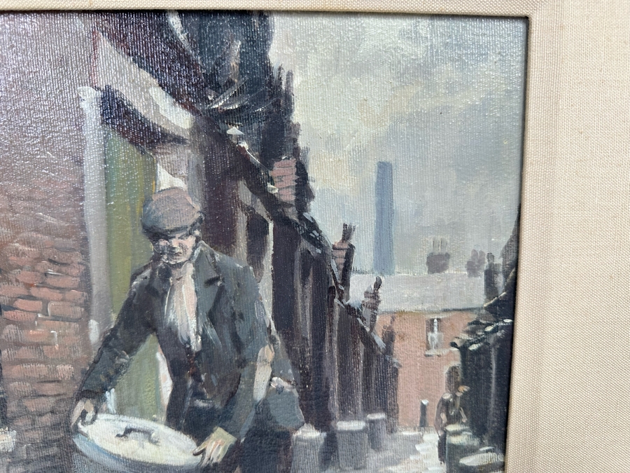 Tom Brown (1933-2017, British) Original Oil Painting On Canvas Of Man In Alley With Garbage Pail 12 X 10 Framed 19 X 17 [CA] [Photo 8]