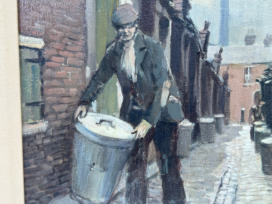 Tom Brown (1933-2017, British) Original Oil Painting On Canvas Of Man In Alley With Garbage Pail 12 X 10 Framed 19 X 17 [CA] [Photo 5]