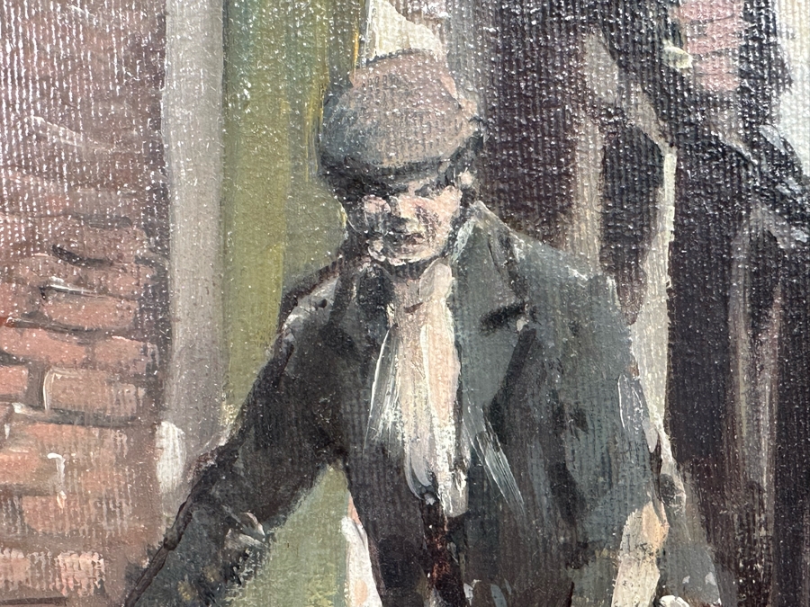 Tom Brown (1933-2017, British) Original Oil Painting On Canvas Of Man In Alley With Garbage Pail 12 X 10 Framed 19 X 17 [CA] [Photo 10]