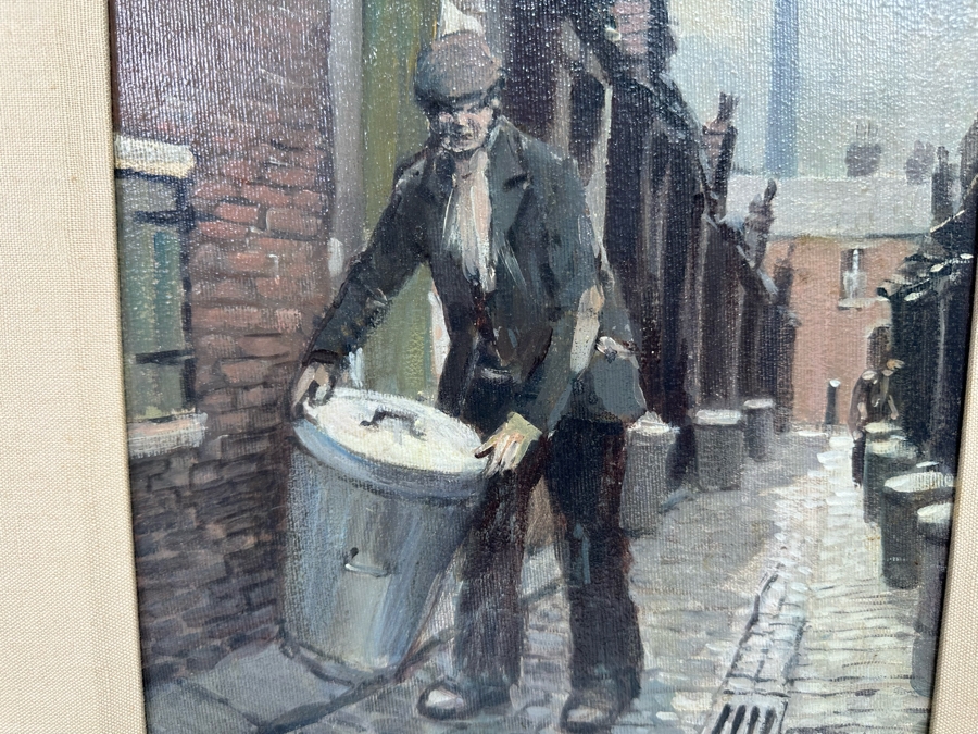 Tom Brown (1933-2017, British) Original Oil Painting On Canvas Of Man In Alley With Garbage Pail 12 X 10 Framed 19 X 17 [CA] [Photo 6]