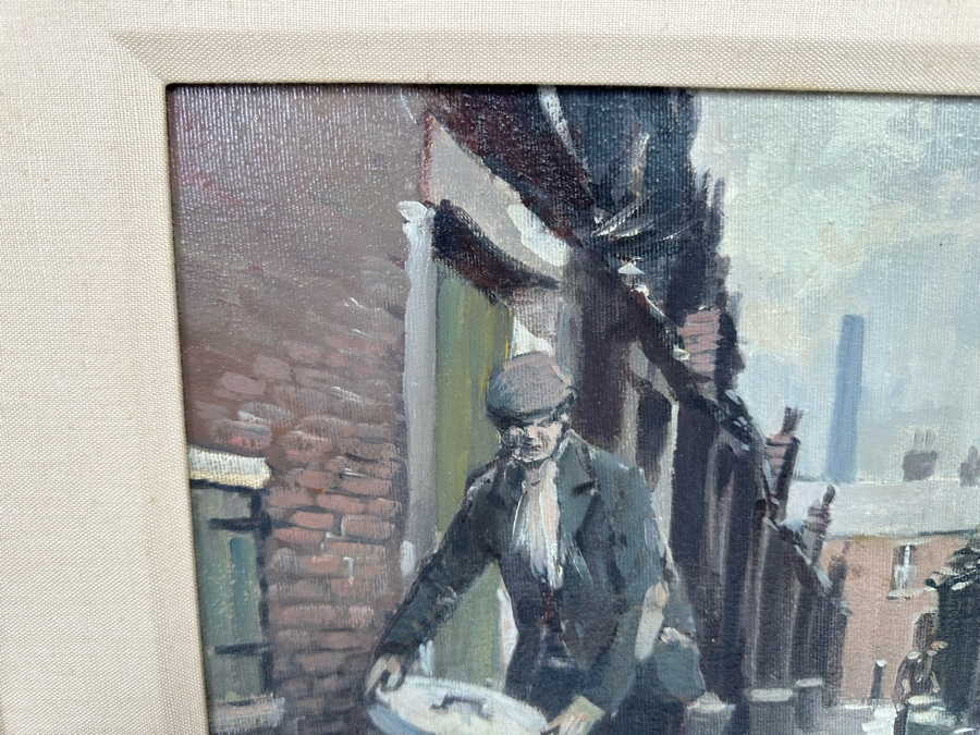 Tom Brown (1933-2017, British) Original Oil Painting On Canvas Of Man In Alley With Garbage Pail 12 X 10 Framed 19 X 17 [CA] [Photo 9]