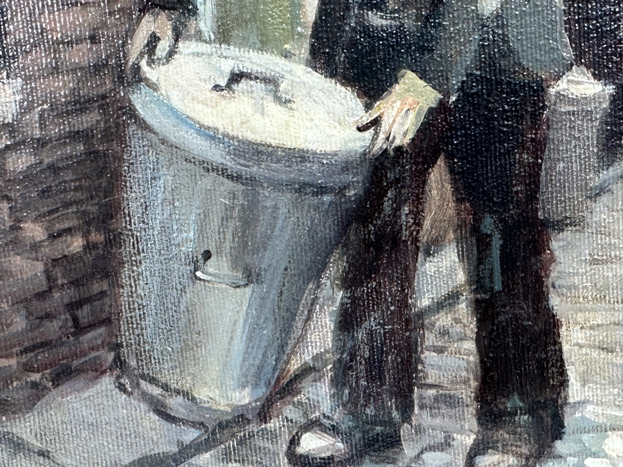 Tom Brown (1933-2017, British) Original Oil Painting On Canvas Of Man In Alley With Garbage Pail 12 X 10 Framed 19 X 17 [CA] [Photo 11]