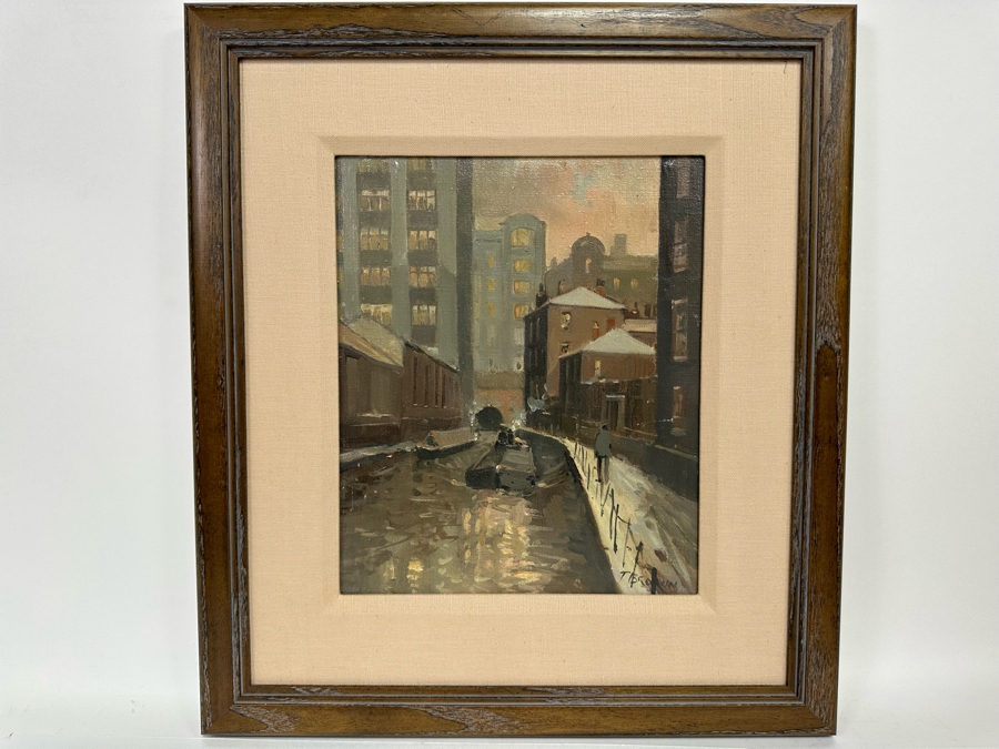 Tom Brown (1933-2017, British) Original Oil Painting On Canvas Of River Canal Scene 9.5 X 11.5 Framed [CA] [Photo 4]