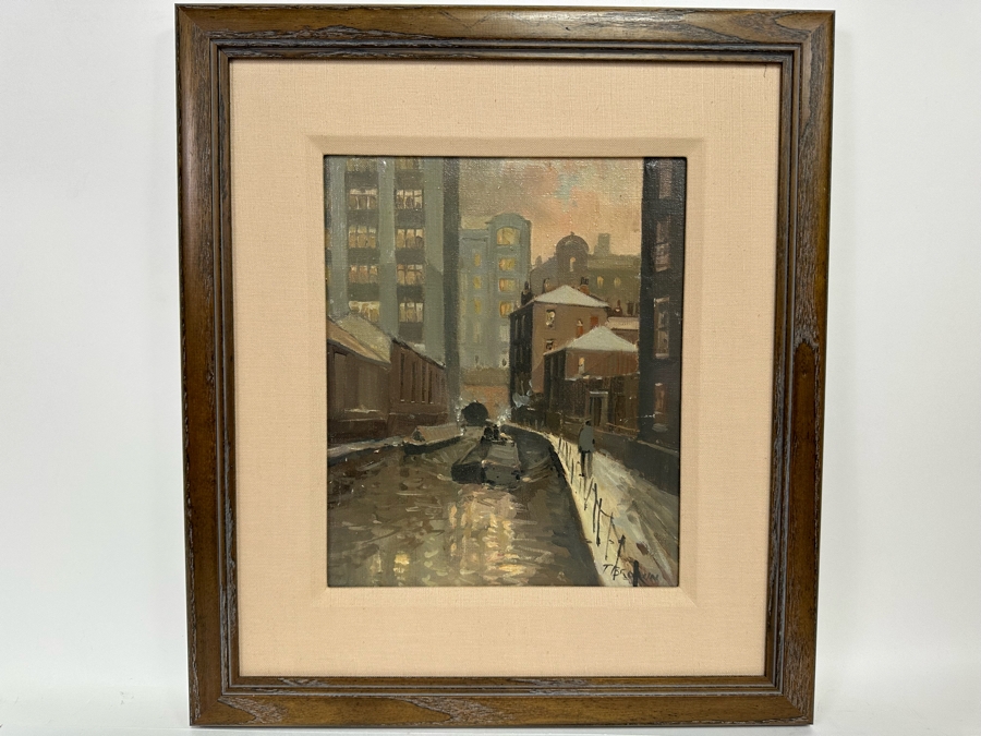 Tom Brown (1933-2017, British) Original Oil Painting On Canvas Of River Canal Scene 9.5 X 11.5 Framed [CA] [Photo 3]