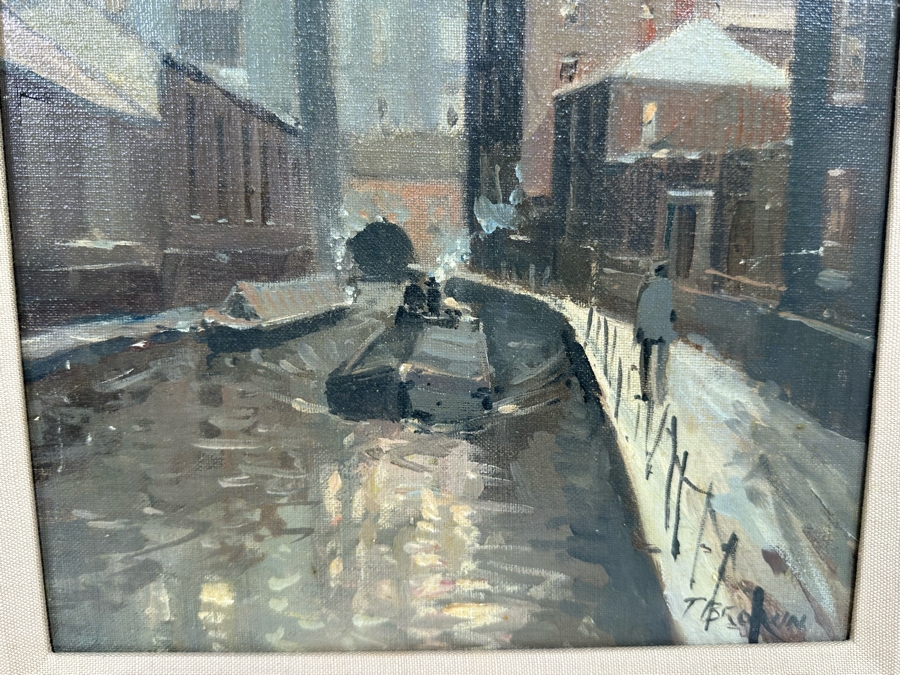 Tom Brown (1933-2017, British) Original Oil Painting On Canvas Of River Canal Scene 9.5 X 11.5 Framed [CA] [Photo 7]