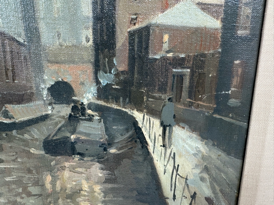 Tom Brown (1933-2017, British) Original Oil Painting On Canvas Of River Canal Scene 9.5 X 11.5 Framed [CA] [Photo 12]