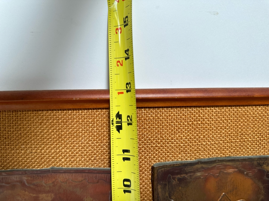 Mid-Century Hammered Embossed Copper Metal Artwork Signed Rapa-Nui 5 X 7.5 Ea Framed 28W X 13H [CA] [Photo 17]