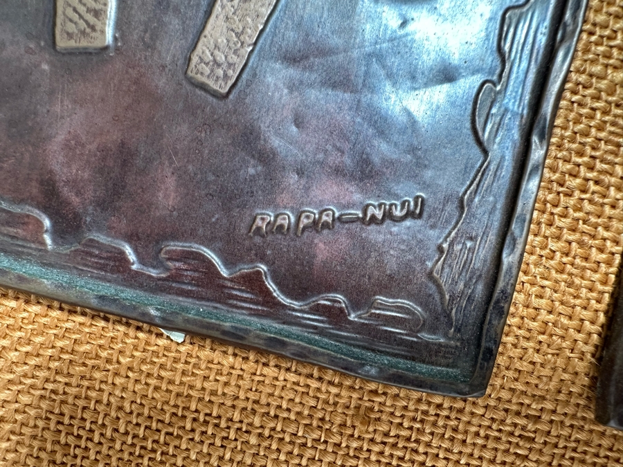 Mid-Century Hammered Embossed Copper Metal Artwork Signed Rapa-Nui 5 X 7.5 Ea Framed 28W X 13H [CA] [Photo 11]