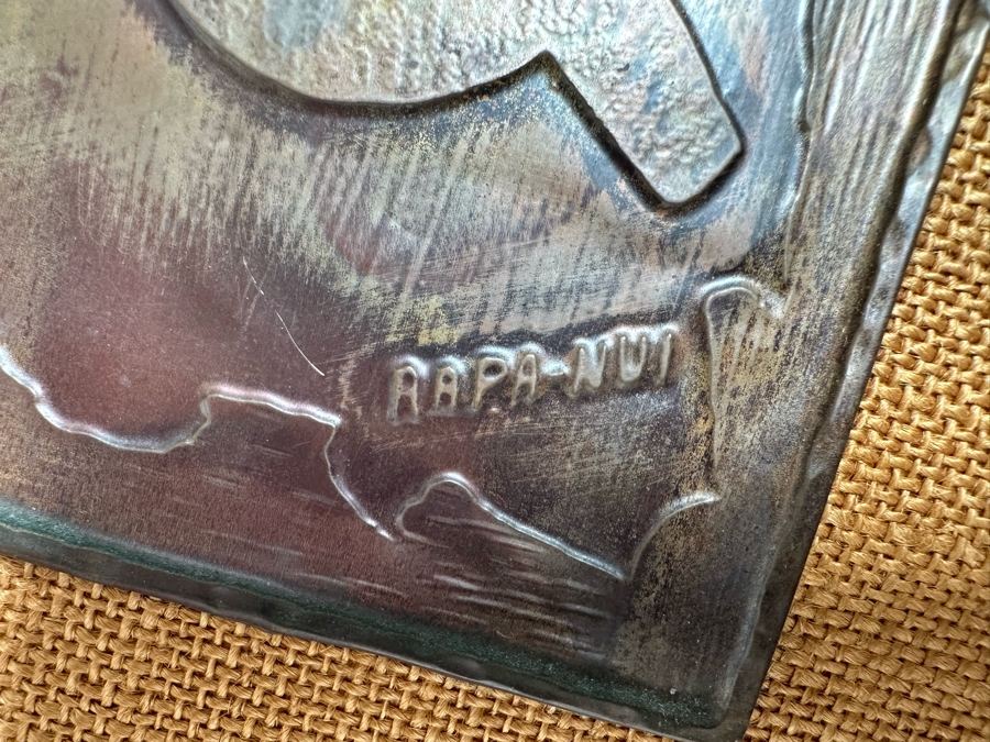 Mid-Century Hammered Embossed Copper Metal Artwork Signed Rapa-Nui 5 X 7.5 Ea Framed 28W X 13H [CA] [Photo 7]