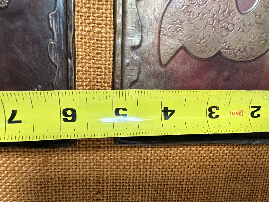 Mid-Century Hammered Embossed Copper Metal Artwork Signed Rapa-Nui 5 X 7.5 Ea Framed 28W X 13H [CA] [Photo 14]
