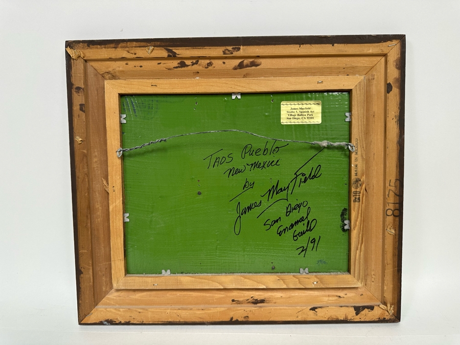 Original Copper Enamel Painting Of The Taos Pueblo In New Mexico By James Mayfield 10 X 8 Framed 15 X 13 [CA] [Photo 7]