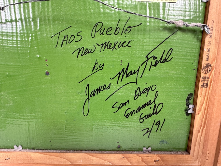 Original Copper Enamel Painting Of The Taos Pueblo In New Mexico By James Mayfield 10 X 8 Framed 15 X 13 [CA] [Photo 8]