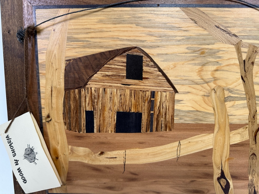 Hosie Main (1913-2014) Inlaid Wooden Marquetry Artwork From Rapid City, South Dakota Double-Sided 15 X 8.5 Framed 21 X 14 [CA] Retails $500 [Photo 9]