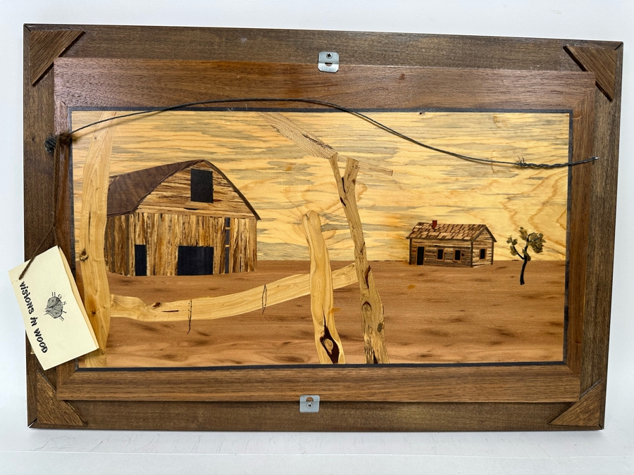 Hosie Main (1913-2014) Inlaid Wooden Marquetry Artwork From Rapid City, South Dakota Double-Sided 15 X 8.5 Framed 21 X 14 [CA] Retails $500 [Photo 8]