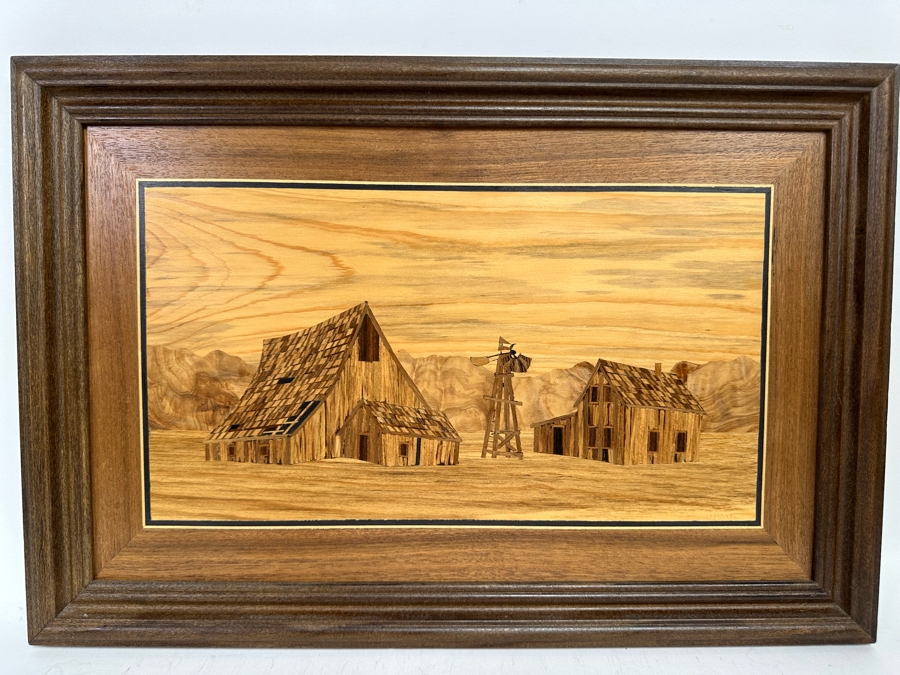 Hosie Main (1913-2014) Inlaid Wooden Marquetry Artwork From Rapid City, South Dakota Double-Sided 15 X 8.5 Framed 21 X 14 [CA] Retails $500 [Photo 3]