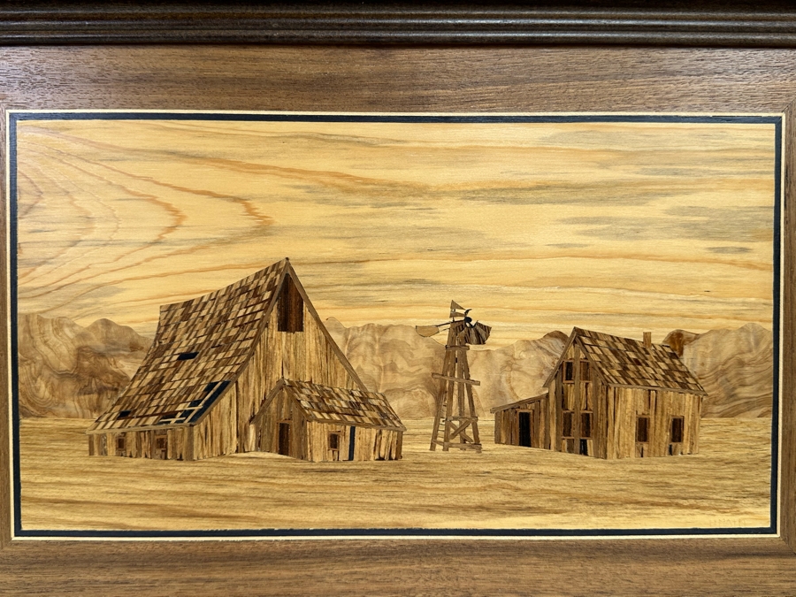 Hosie Main (1913-2014) Inlaid Wooden Marquetry Artwork From Rapid City, South Dakota Double-Sided 15 X 8.5 Framed 21 X 14 [CA] Retails $500 [Photo 5]