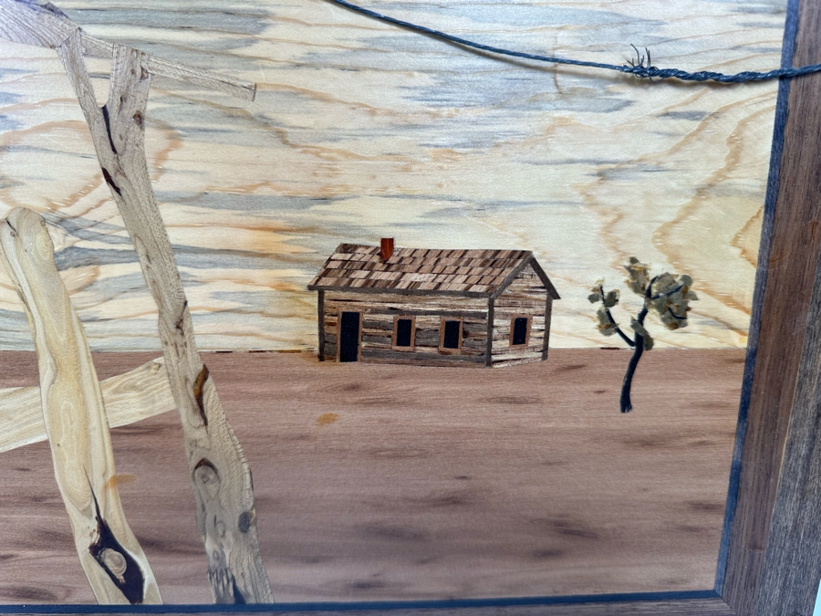 Hosie Main (1913-2014) Inlaid Wooden Marquetry Artwork From Rapid City, South Dakota Double-Sided 15 X 8.5 Framed 21 X 14 [CA] Retails $500 [Photo 10]