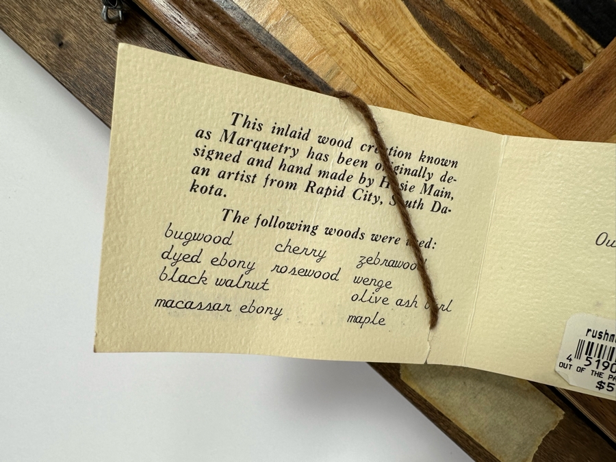 Hosie Main (1913-2014) Inlaid Wooden Marquetry Artwork From Rapid City, South Dakota Double-Sided 15 X 8.5 Framed 21 X 14 [CA] Retails $500 [Photo 13]