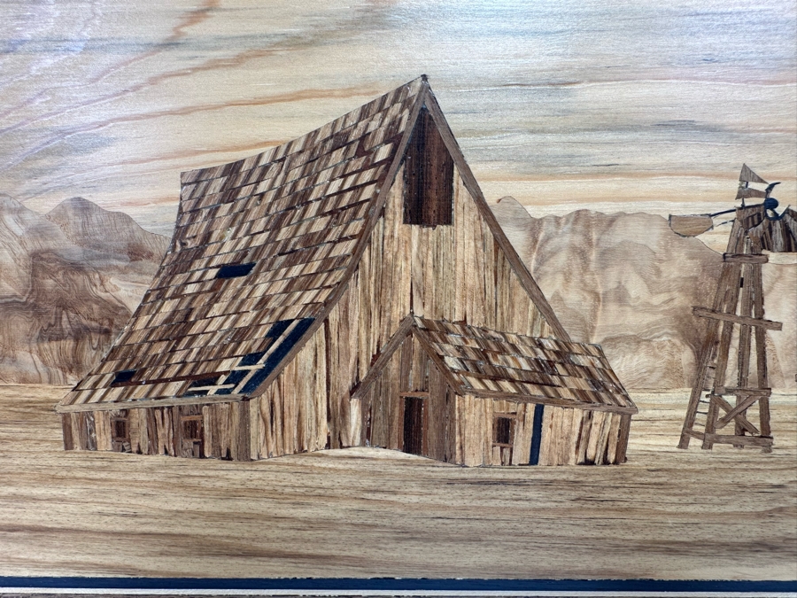 Hosie Main (1913-2014) Inlaid Wooden Marquetry Artwork From Rapid City, South Dakota Double-Sided 15 X 8.5 Framed 21 X 14 [CA] Retails $500 [Photo 6]