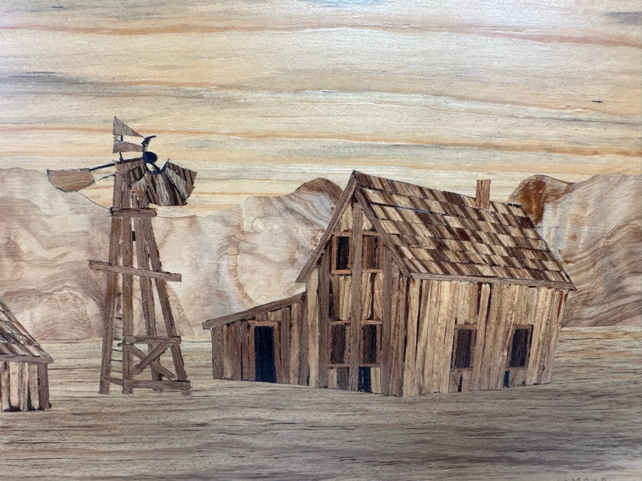 Hosie Main (1913-2014) Inlaid Wooden Marquetry Artwork From Rapid City, South Dakota Double-Sided 15 X 8.5 Framed 21 X 14 [CA] Retails $500 [Photo 7]