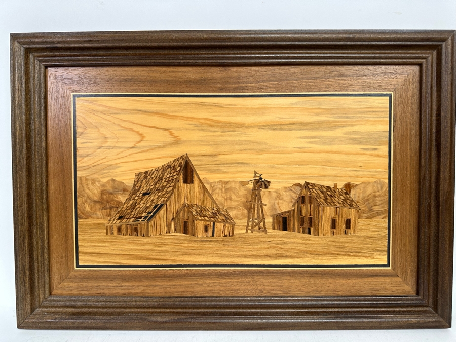 Hosie Main (1913-2014) Inlaid Wooden Marquetry Artwork From Rapid City, South Dakota Double-Sided 15 X 8.5 Framed 21 X 14 [CA] Retails $500 [Photo 2]