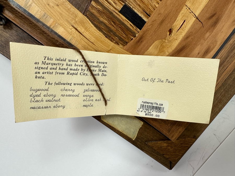 Hosie Main (1913-2014) Inlaid Wooden Marquetry Artwork From Rapid City, South Dakota Double-Sided 15 X 8.5 Framed 21 X 14 [CA] Retails $500 [Photo 12]