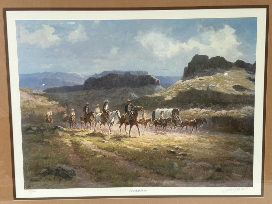 Olaf Wieghorst Hand Signed Limited Edition Print Titled 'Roundup Riders' Numbered 13 Of 1500 27 X 21 Framed 36 X 29 [CA] [Photo 4]