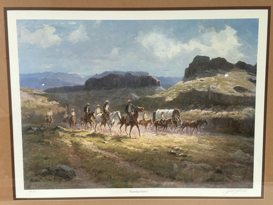 Olaf Wieghorst Hand Signed Limited Edition Print Titled 'Roundup Riders' Numbered 13 Of 1500 27 X 21 Framed 36 X 29 [CA] [Photo 3]