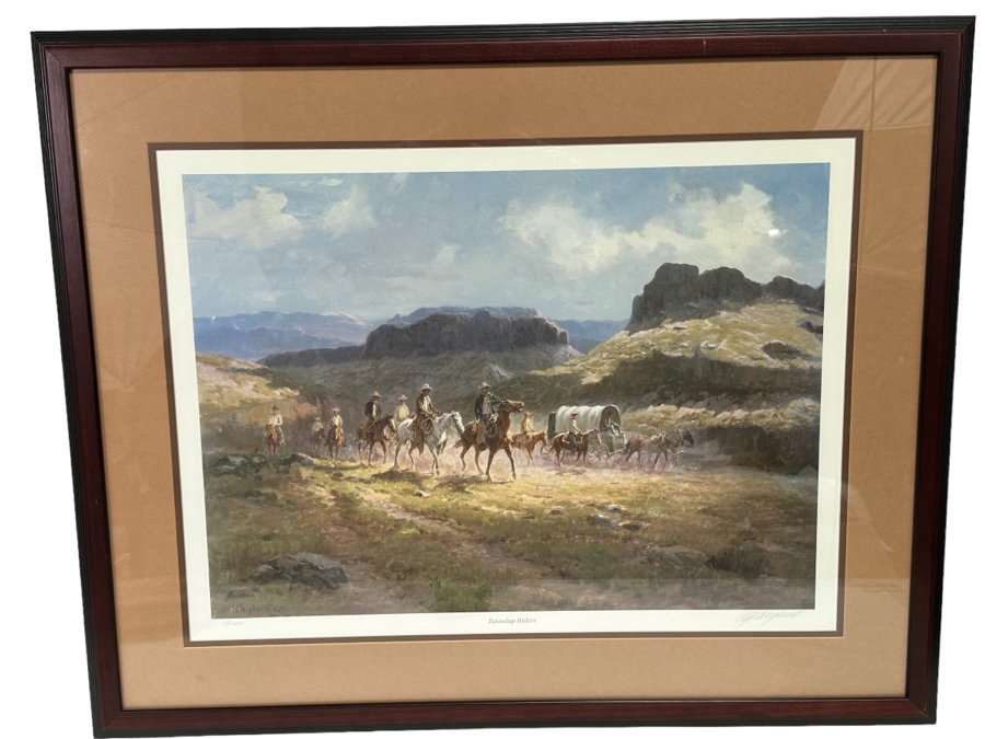 Olaf Wieghorst Hand Signed Limited Edition Print Titled 'Roundup Riders' Numbered 13 Of 1500 27 X 21 Framed 36 X 29 [CA] [Photo 2]