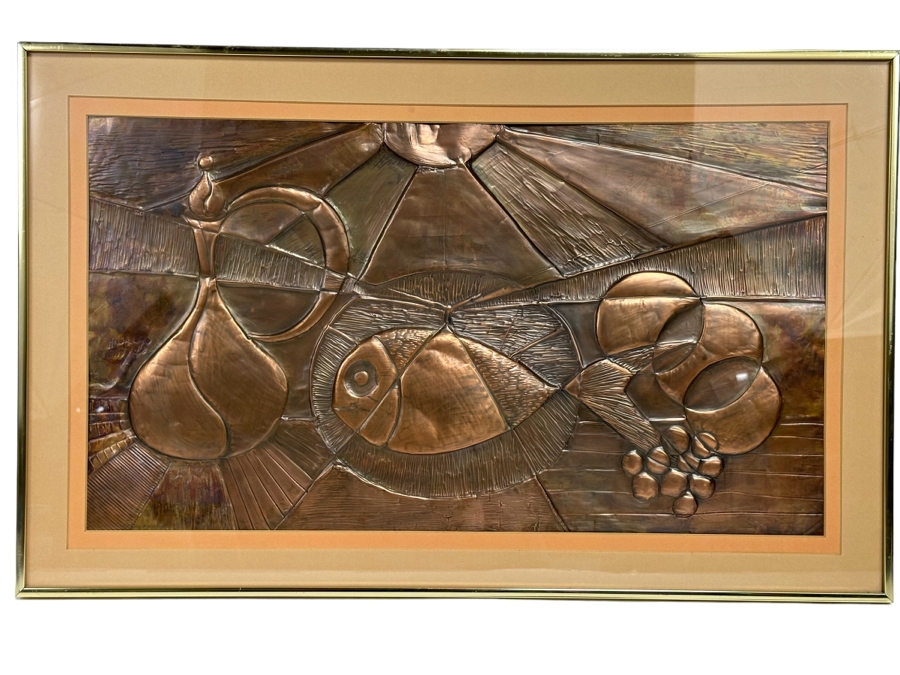 Original Embossed Copper Mid Century Still Life Artwork Signed Hidalgo 27 X 15 Framed 32 X 20 [CA] [Photo 1]