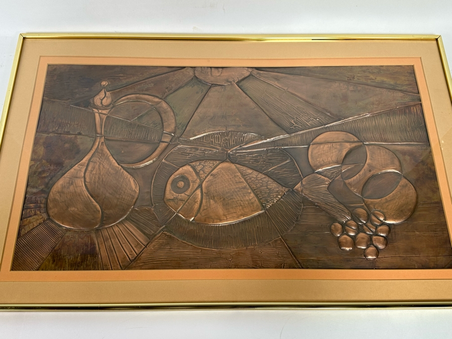 Original Embossed Copper Mid Century Still Life Artwork Signed Hidalgo 27 X 15 Framed 32 X 20 [CA] [Photo 15]