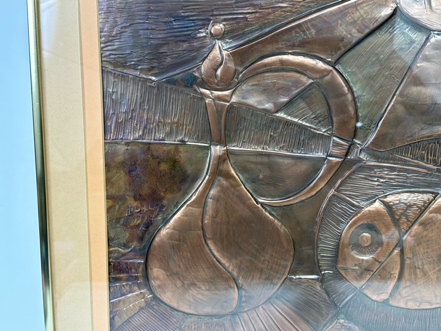 Original Embossed Copper Mid Century Still Life Artwork Signed Hidalgo 27 X 15 Framed 32 X 20 [CA] [Photo 9]