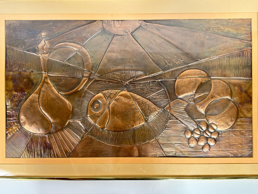 Original Embossed Copper Mid Century Still Life Artwork Signed Hidalgo 27 X 15 Framed 32 X 20 [CA] [Photo 14]