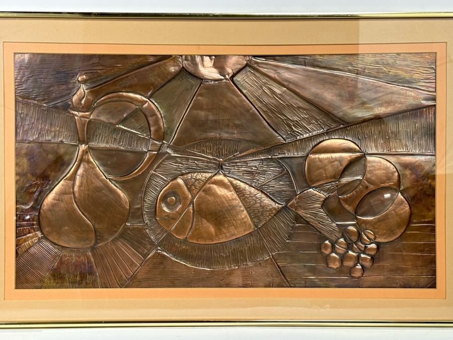 Original Embossed Copper Mid Century Still Life Artwork Signed Hidalgo 27 X 15 Framed 32 X 20 [CA] [Photo 5]