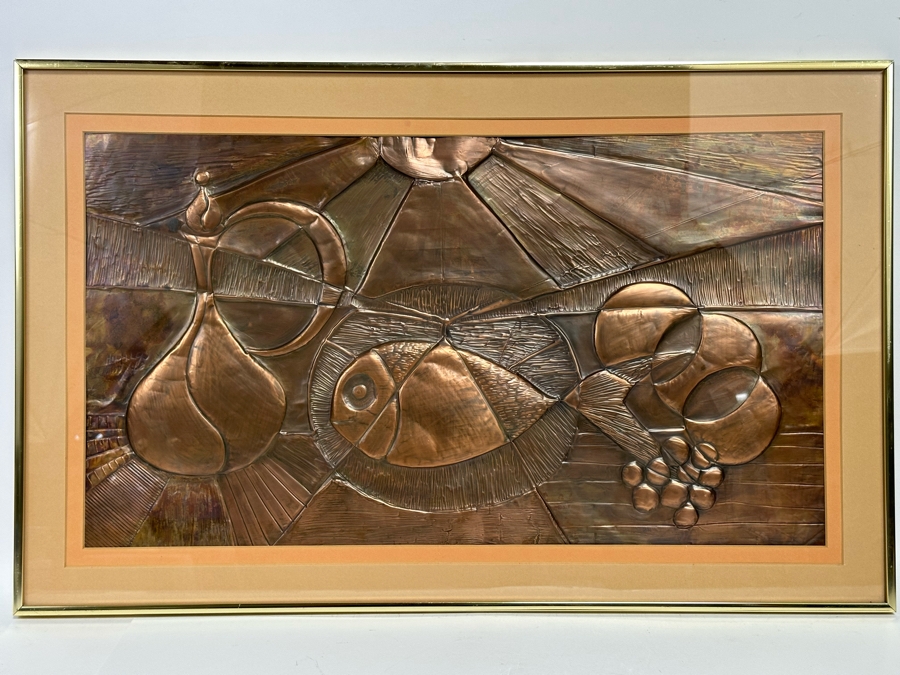 Original Embossed Copper Mid Century Still Life Artwork Signed Hidalgo 27 X 15 Framed 32 X 20 [CA] [Photo 2]