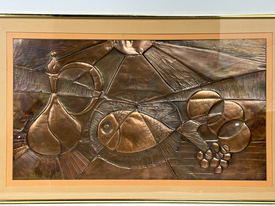 Original Embossed Copper Mid Century Still Life Artwork Signed Hidalgo 27 X 15 Framed 32 X 20 [CA] [Photo 4]