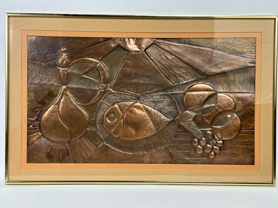 Original Embossed Copper Mid Century Still Life Artwork Signed Hidalgo 27 X 15 Framed 32 X 20 [CA] [Photo 3]