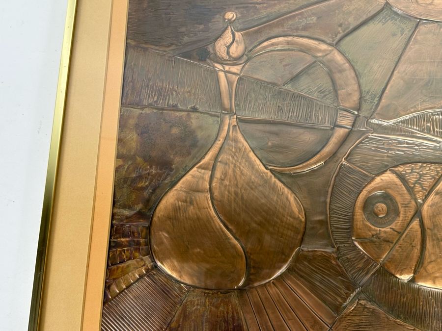 Original Embossed Copper Mid Century Still Life Artwork Signed Hidalgo 27 X 15 Framed 32 X 20 [CA] [Photo 17]