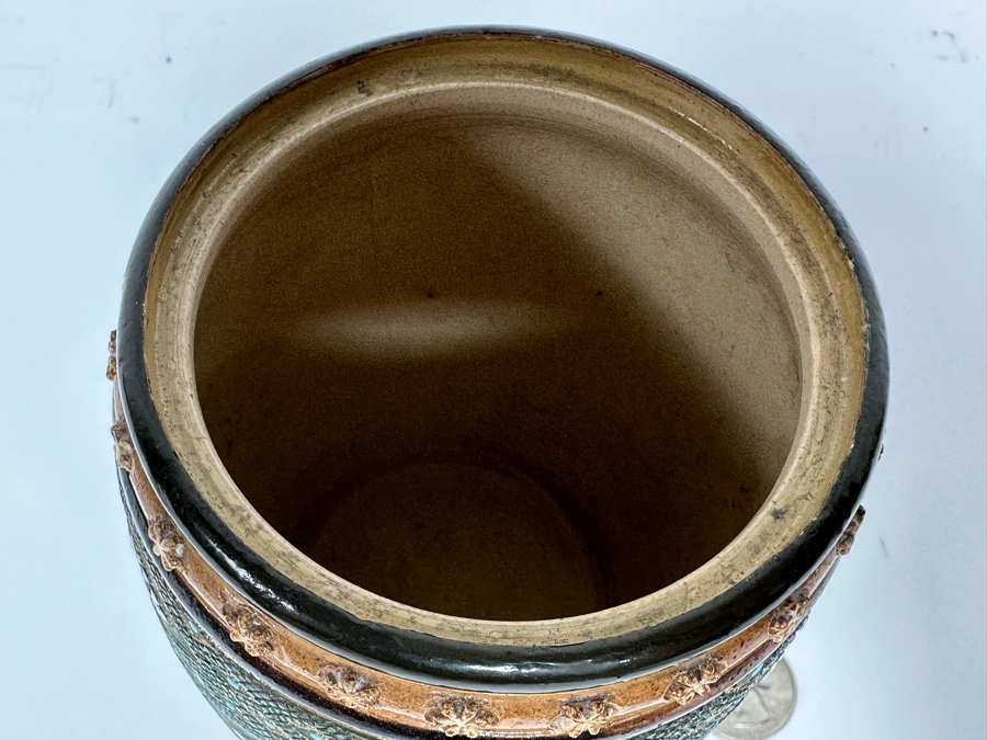 Antique Doulton & Lambeth Tobacco Jar With Sterling Silver English Hallmarked Lid (29.8g Of Sterling) 4W X 5.5H [CA] [Photo 10]