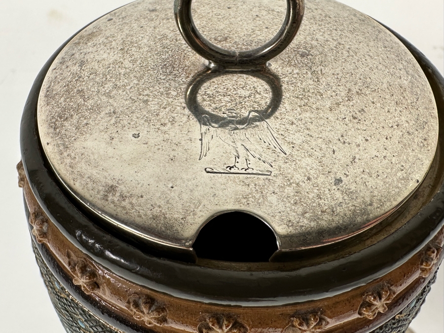 Antique Doulton & Lambeth Tobacco Jar With Sterling Silver English Hallmarked Lid (29.8g Of Sterling) 4W X 5.5H [CA] [Photo 7]