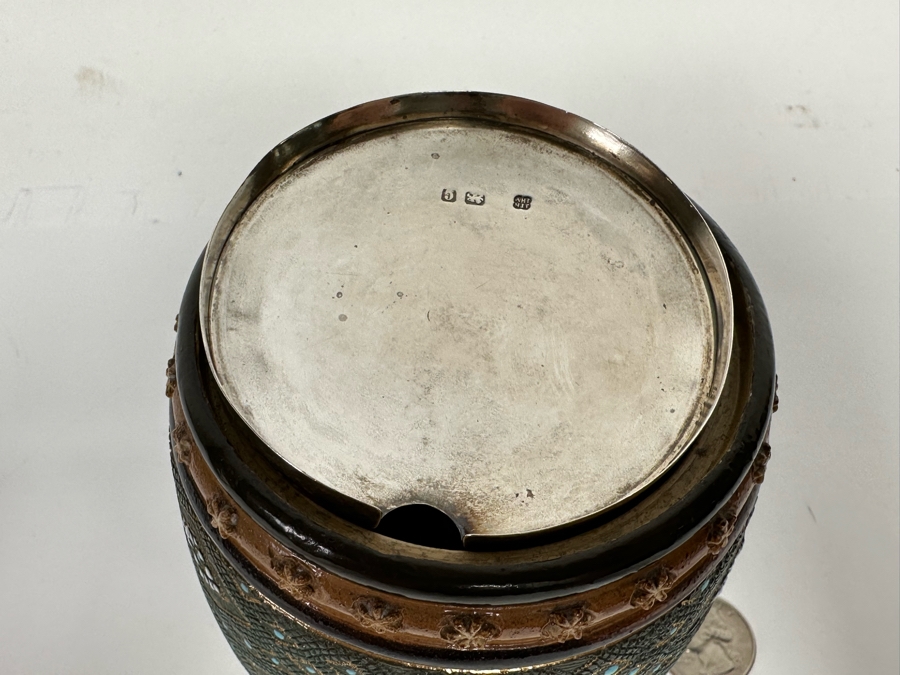 Antique Doulton & Lambeth Tobacco Jar With Sterling Silver English Hallmarked Lid (29.8g Of Sterling) 4W X 5.5H [CA] [Photo 8]