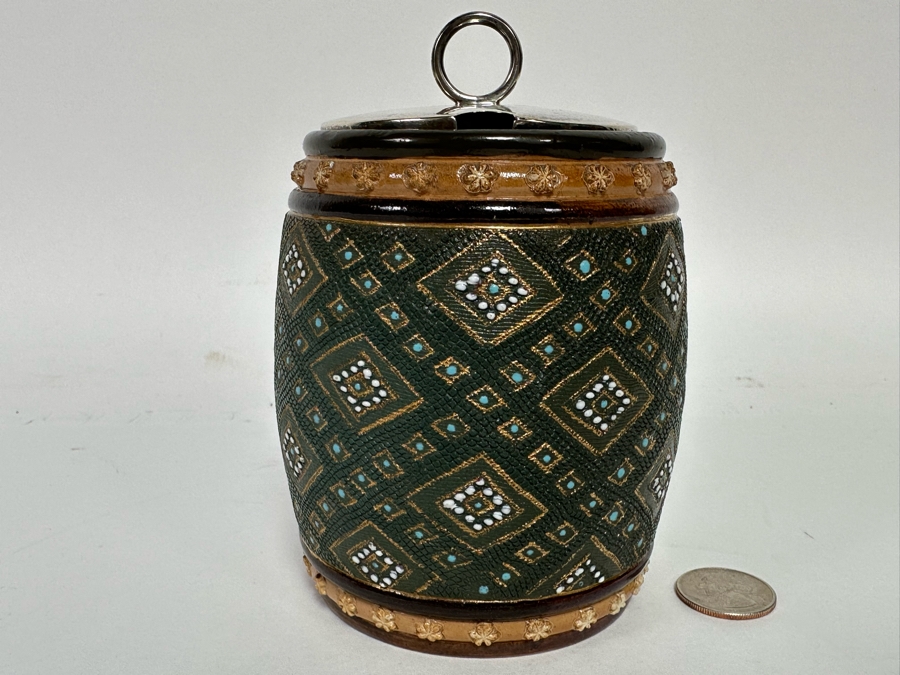 Antique Doulton & Lambeth Tobacco Jar With Sterling Silver English Hallmarked Lid (29.8g Of Sterling) 4W X 5.5H [CA] [Photo 2]