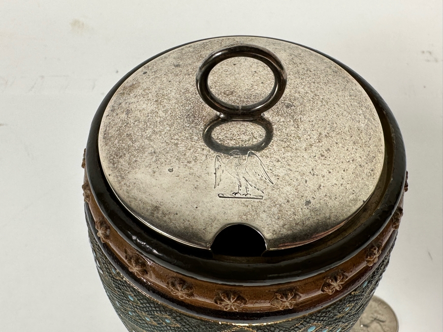 Antique Doulton & Lambeth Tobacco Jar With Sterling Silver English Hallmarked Lid (29.8g Of Sterling) 4W X 5.5H [CA] [Photo 6]