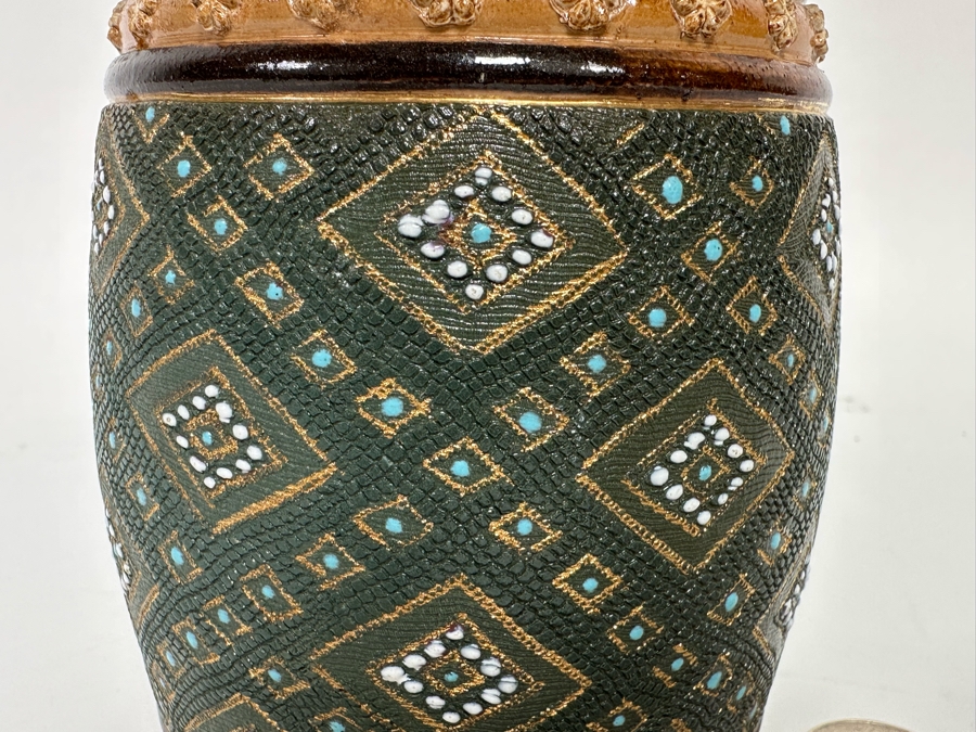 Antique Doulton & Lambeth Tobacco Jar With Sterling Silver English Hallmarked Lid (29.8g Of Sterling) 4W X 5.5H [CA] [Photo 4]