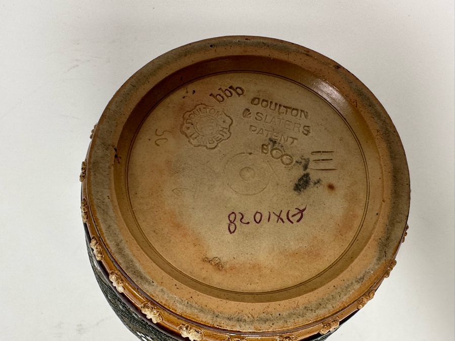 Antique Doulton & Lambeth Tobacco Jar With Sterling Silver English Hallmarked Lid (29.8g Of Sterling) 4W X 5.5H [CA] [Photo 11]