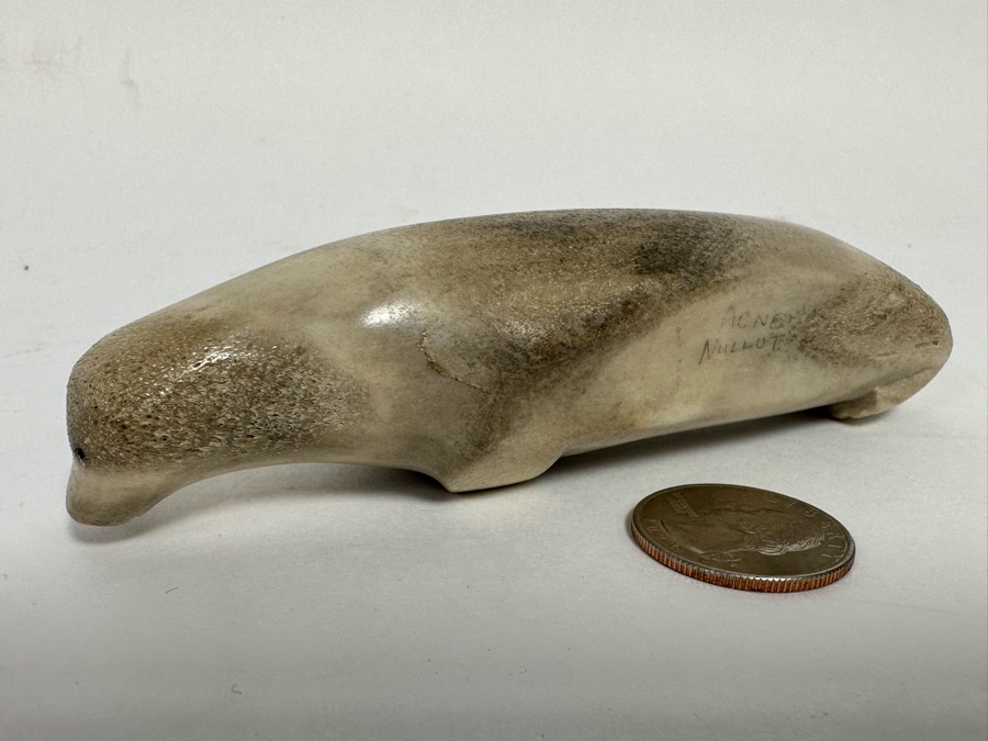 Signed Inuit Carved Bone Seal Acne Nullut 5W [CA] [Photo 2]